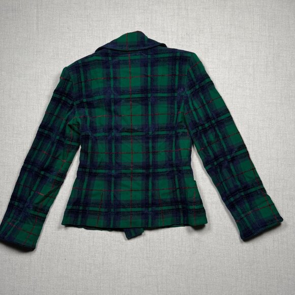 Vintage Guy Laroche Plaid Green Jacket Double Breasted Wool Blend Size 36 - Picture 2 of 12